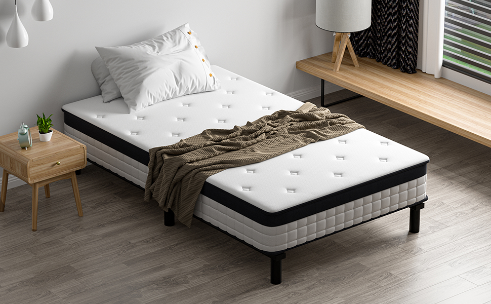 Ensemble Composè,Matelas à Ressorts ensachés+robuste cadre de lit