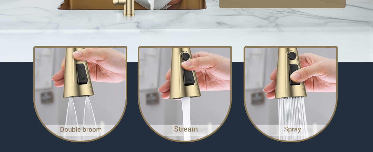 DAYONE Gold Kitchen Sink Tap Mixer with Pull Out Sprayer, SUS304 Stainless Steel Kitchen Sink Taps