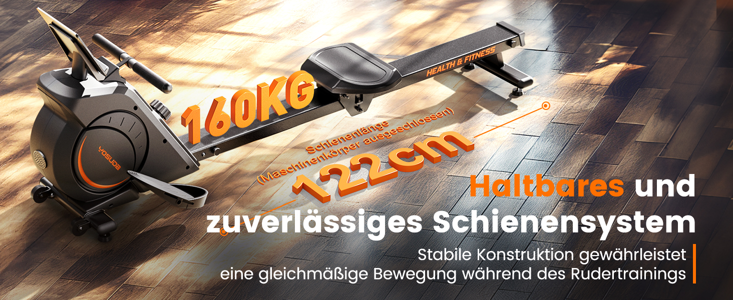 Der Text lautet 'zuverlässiges Schienensystem' und '440KG'. Dunkles Bild, das Schienen- oder Gleissystem mit technischen Spezifikationen in deutscher Sprache zeigt.