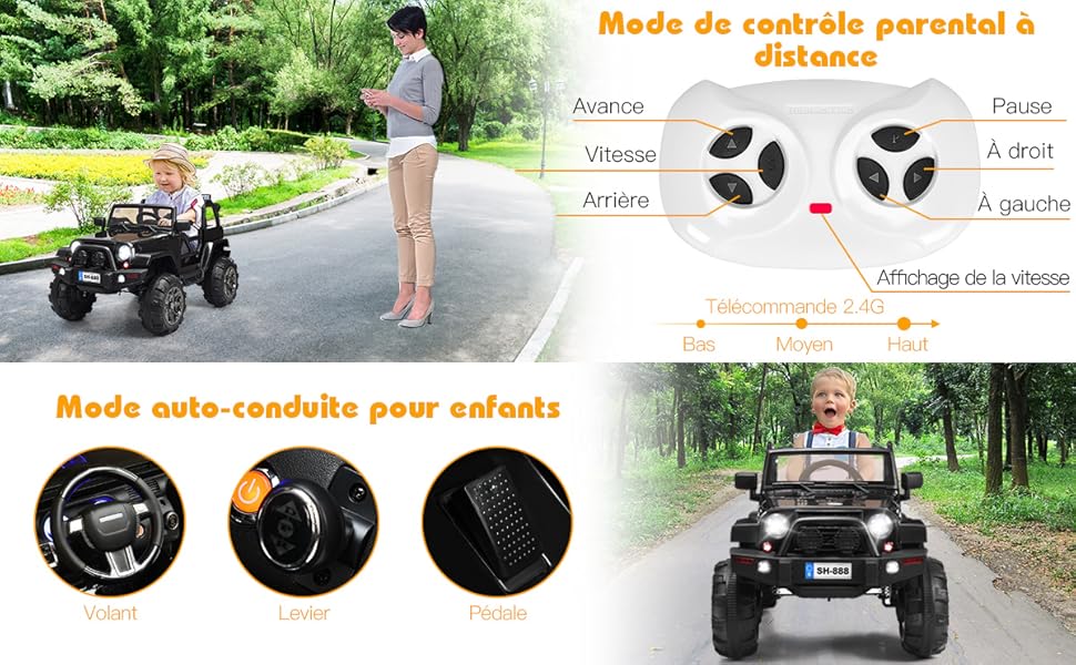 Voiture 4x4 Électrique 12V pour Enfants 3-7 Ans, 3-6 KM/H 118 x 79 x 74 cm  (Rose)