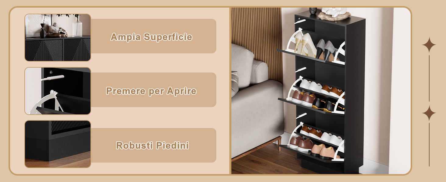 Serie di quattro armadietti decorativi neri.