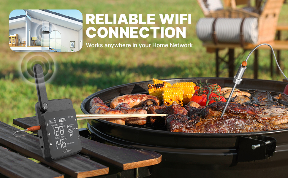 Termómetro para carne NutriChef WiFi para parrilla, sondas inteligentes duales inalámbricas, alarma para interiores De exteriores