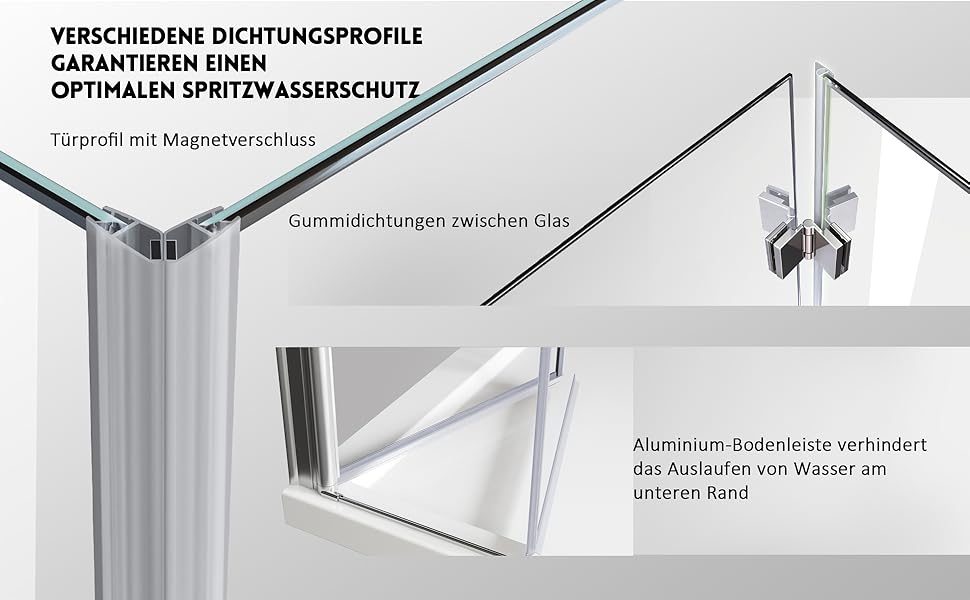 Duschabtrennung aus 6mm ESG gehärtetes Glas