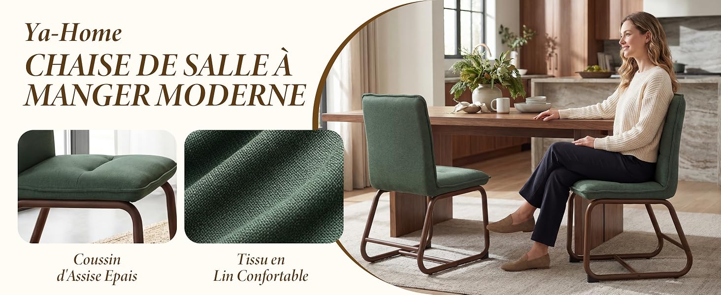 Le texte indique « Yu Home » et « MANGER MODERNE ». Images de design d'intérieur montrant des décors de salle à manger modernes avec un mobilier élégant et un éclairage d'ambiance.