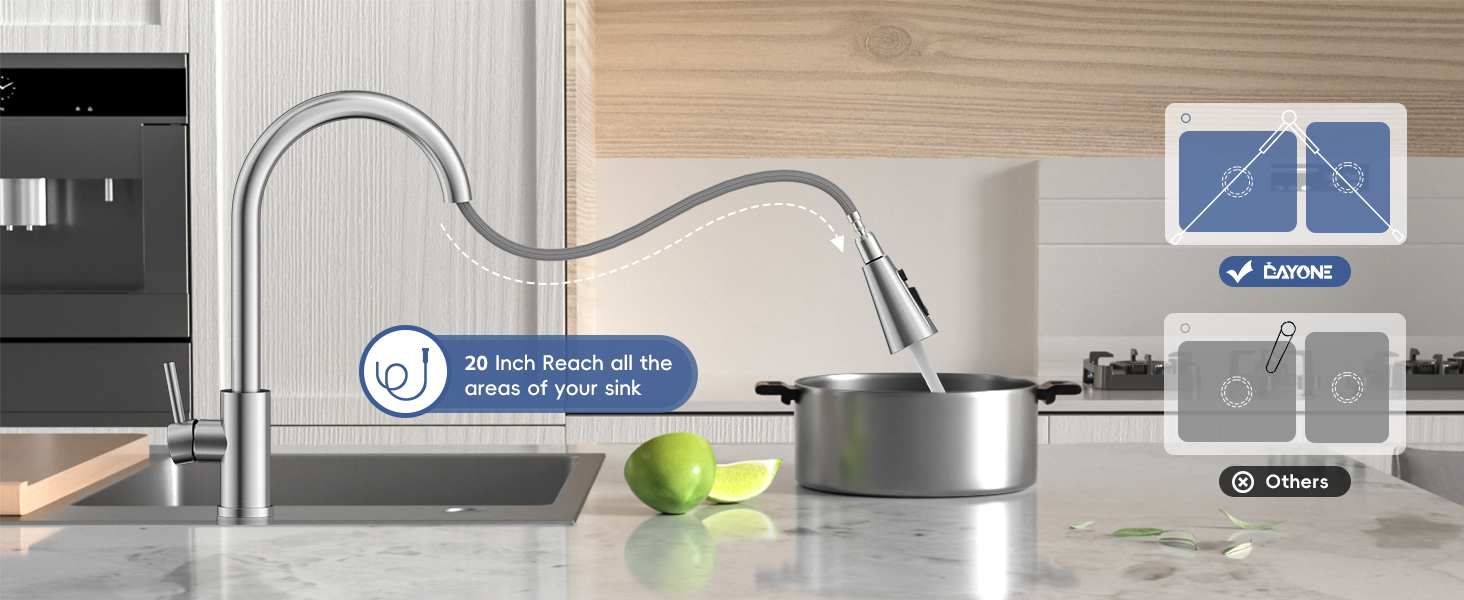 Kitchen Mixer Tap with Pull Out Spray, Stainless Steel Sink Taps Mixer for Kitchen Single Lever