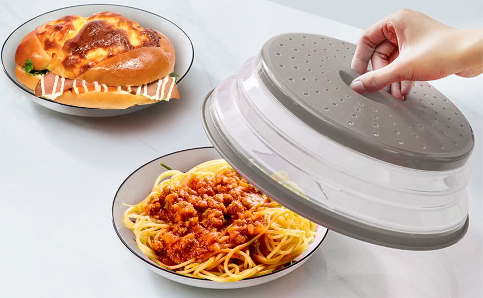 Bezrat Couvercle De Plaque En Verre Pour Micro-ondes | Couvercle Anti-éclaboussures Avec Poignée En Silicone Facile à Prendre En Main | 100% Qualité Alimentaire | Sans BPA Et Passe Au Lave-vaisselle