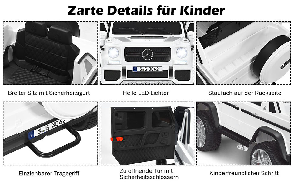12V Kinderauto mit 2,4G-Fernbedienung, Elektroauto mit MP3, Musik, Hupe und LED-Leuchten, Jeep Auto 