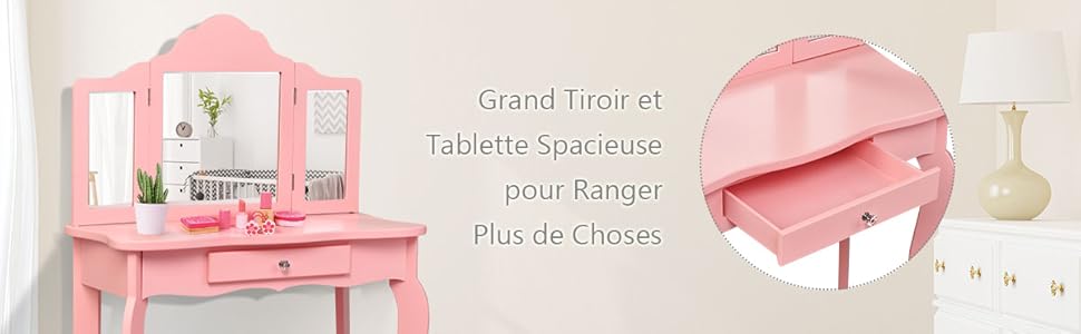 GOPLUS Coiffeuse Avec Tabouret Et Miroir Amovible,Lumière LED 3