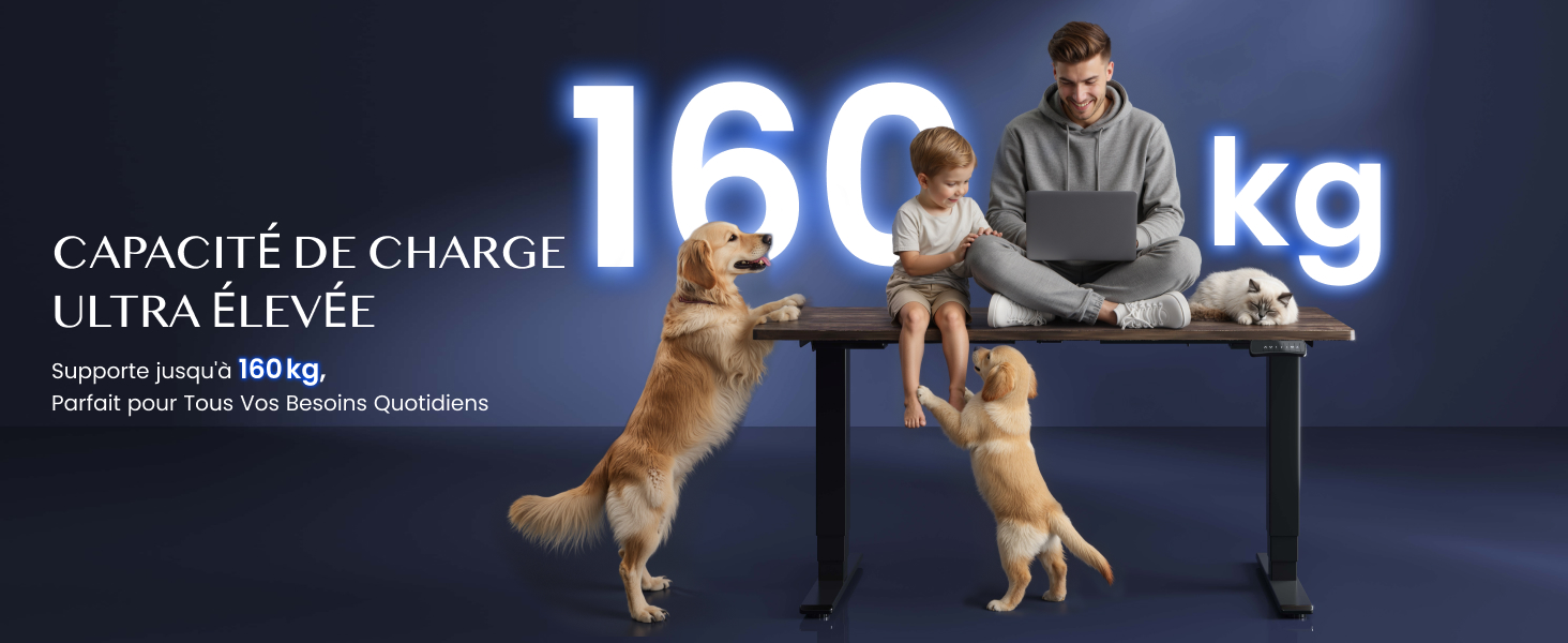 Le texte indique « CAPACITÉ DE CHARGE ULTRA ÉLEVÉE », suivi de « 158 kg ».