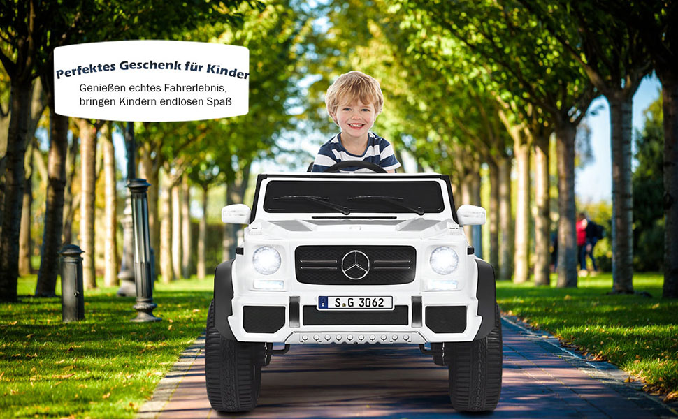 12V Kinderauto mit 2,4G-Fernbedienung, Elektroauto mit MP3, Musik, Hupe und LED-Leuchten, Jeep Auto 