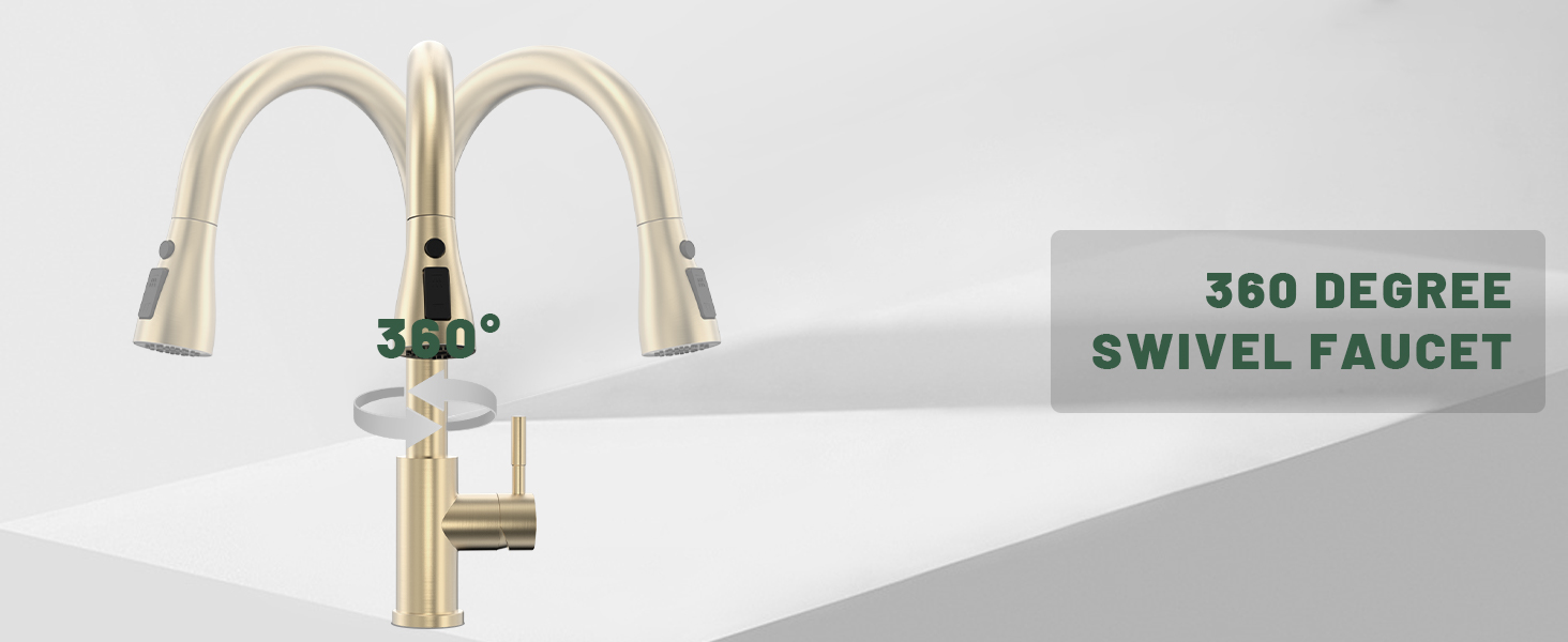 DAYONE Gold Kitchen Mixer Tap with Pull Out Spray, SUS304 Stainless Steel Sink Taps Mixer