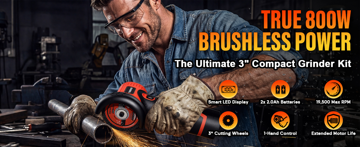 TEENO Brushless Cordless Angle Grinder Kit