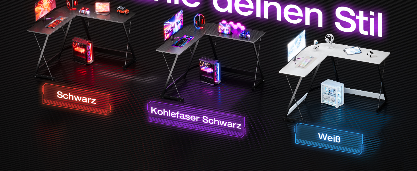Der Text lautet „deinen Stil“. Beleuchtetes Display mit LED- oder Neon-Signage-Elementen in Violett- und Blautönen.