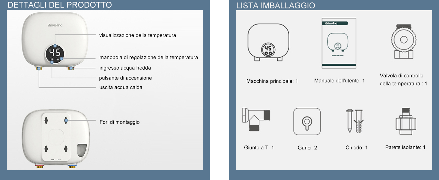 CEIEVER - Mini scaldacqua istantaneo, con indicatore LED, 220 V, 5500 W,  scaldabagno elettrico con protezione multipla per bagno, doccia e cucina