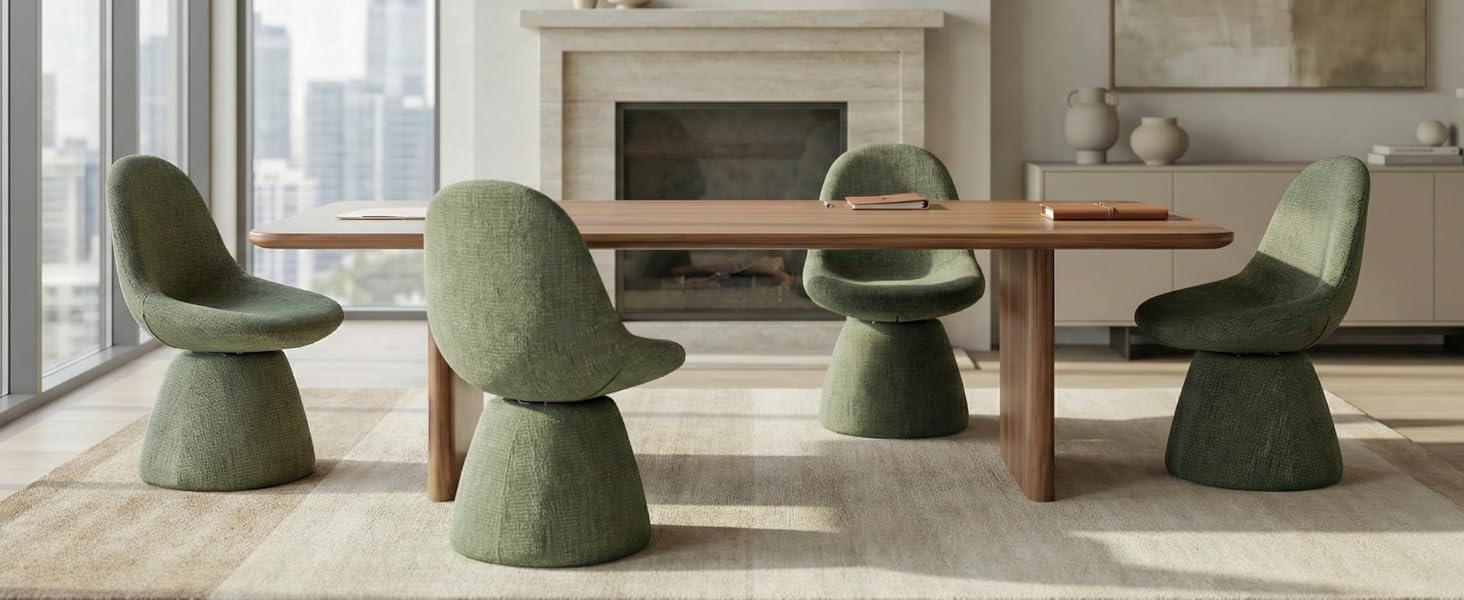 Text reads: 'Image 6'. Interior design photos showing modern green velvet accent chairs arranged in a contemporary living space.