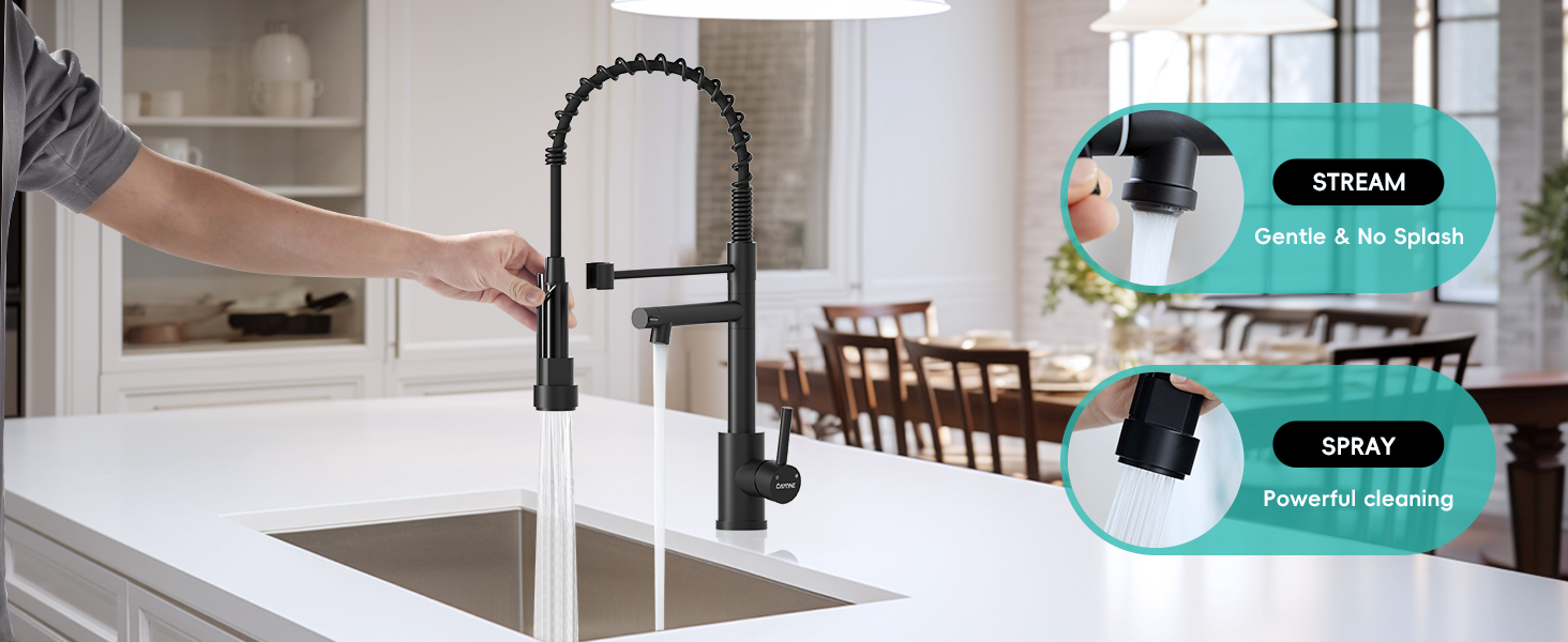 DAYONE Black Kitchen Sink Mixer Tap with Two Spouts, 2024Update Spring 360° Swivel Kitchen Tap