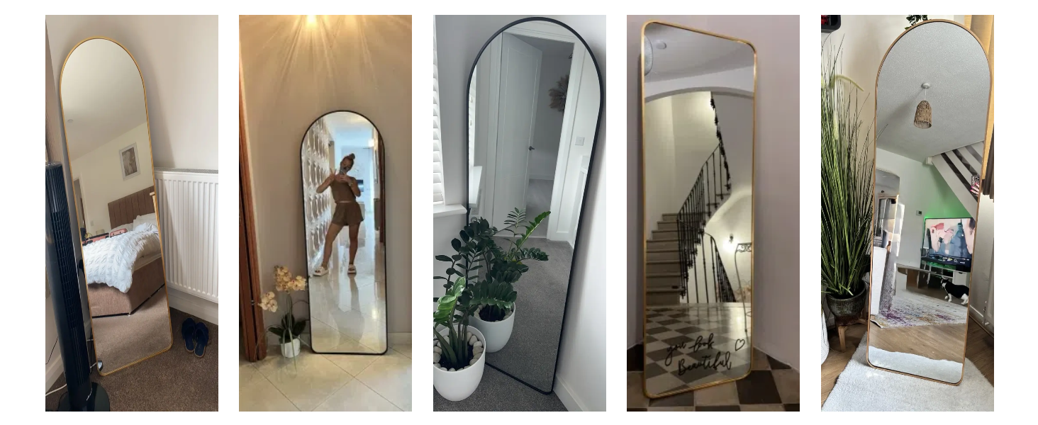 Text reads 'Image 1'. Collection of five mirror selfie photos showing arched full-length mirrors in different interior settings with natural lighting and minimal decor.