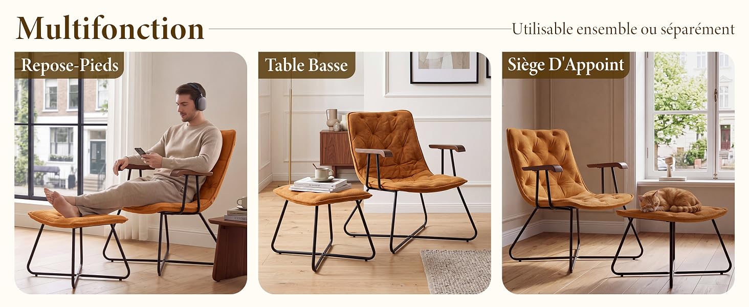 Le texte indique « Multifonction », « Inclinable », « Base de table », « Step D'Appunt ». Trois chaises en bois présentées dans différentes positions/configurations, présentant des caractéristiques multifonctions d'inclinaison et de base de table.