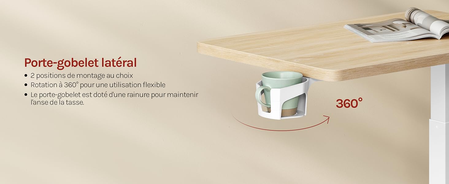 Le texte indique « Forte-Roblet intégral » avec des spécifications partielles visibles. Image du produit montrant une cartouche blanche sur une surface de bureau en bois avec indicateur de rotation « 360° » et détails techniques.