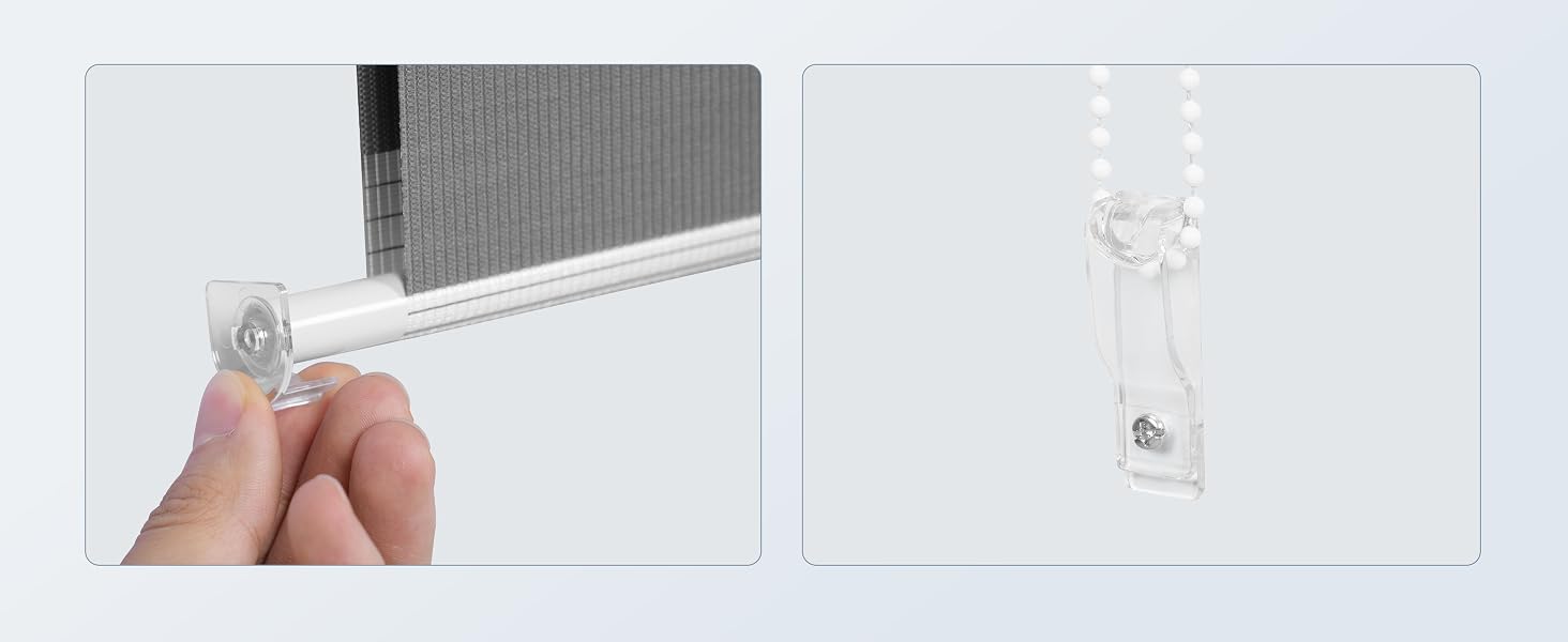 Imagen de panel dividido que muestra los detalles de la instalación o la aplicación del producto. El panel izquierdo muestra unas manos que sujetan un componente rectangular gris texturizado. El panel derecho muestra el componente montado sobre una superficie de pared blanca con salida.