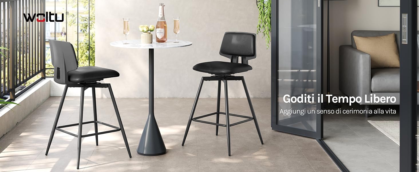 Il testo recita «Goddi Turpe-Libere». Collezione di sedie da pranzo moderne con finitura nera esposte in diversi ambienti interni su sfondi chiari.