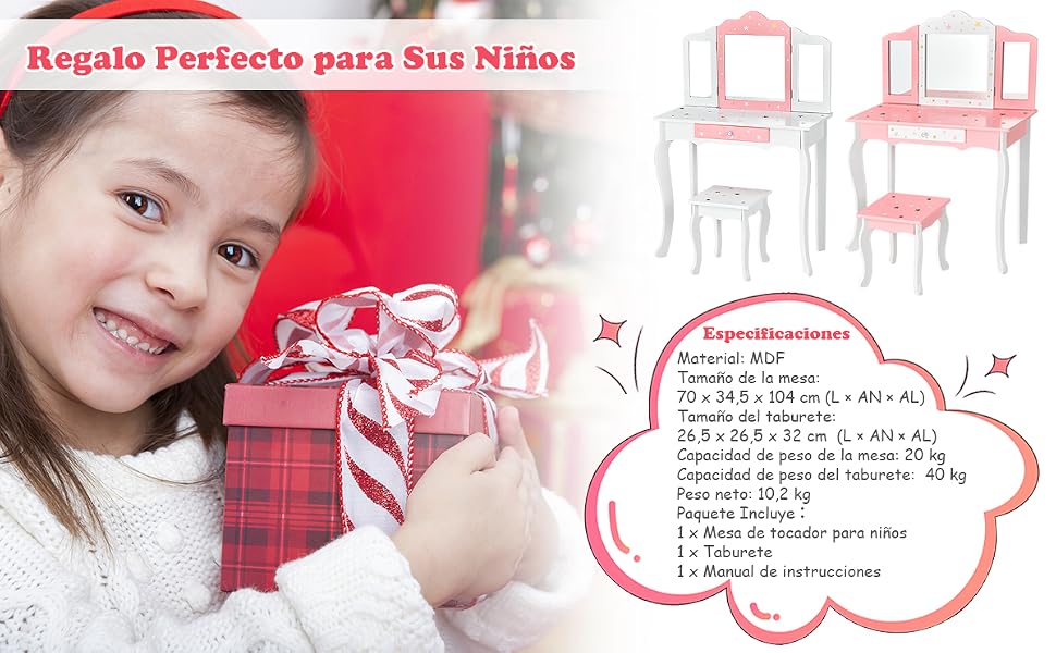 Set Mesa Tocador y Taburete para Niños