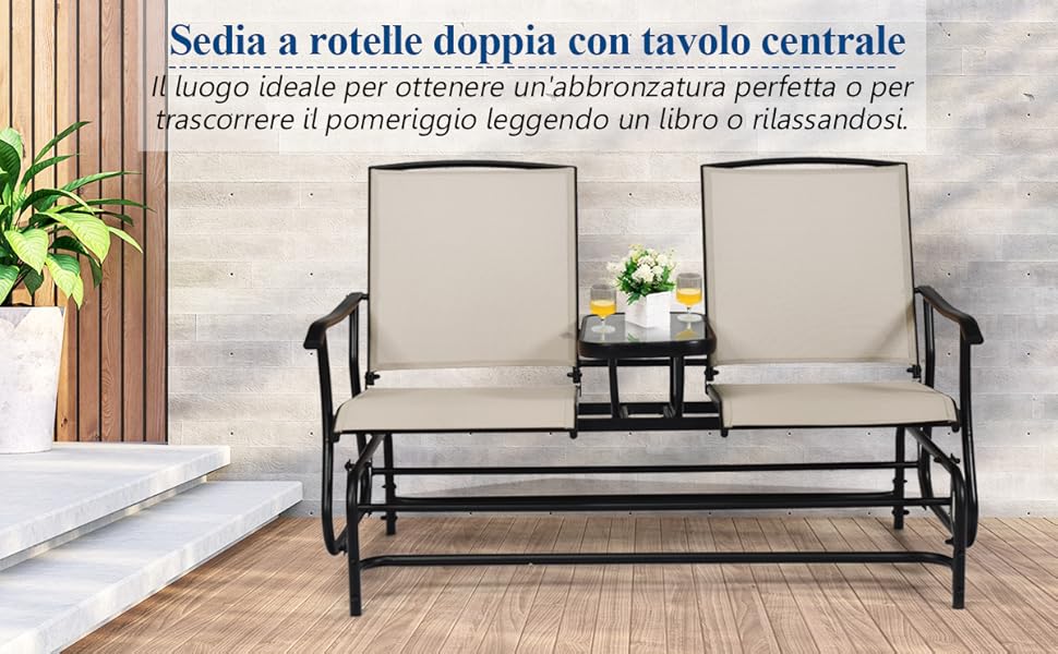 Dondolo Da Giardino 2 Posti COSTWAY Con Tenda Oscurante - 140x120x153cm, Colore Caffè - Foto 9