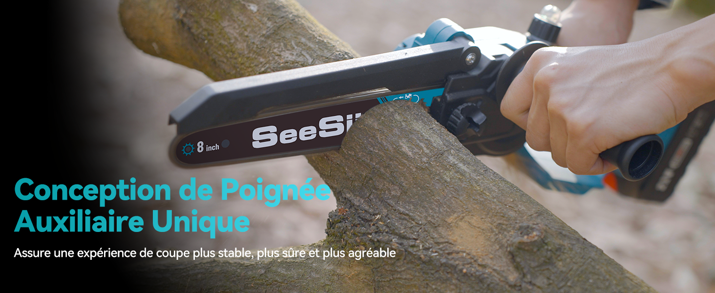 Seesii Mini tronçonneuse 2 en 1 de 8 pouces avec télescope