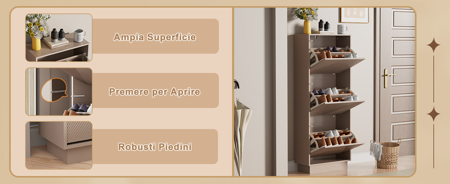 Immagine a più pannelli che mostra le soluzioni di organizzazione dello storage. Serie di immagini prima e dopo che dimostrano l'installazione di un sistema di stoccaggio verticale con più ripiani e scomparti.