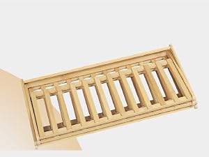 Wooden slatted ventilation grill or cover, rectangular in shape with evenly spaced parallel slats.