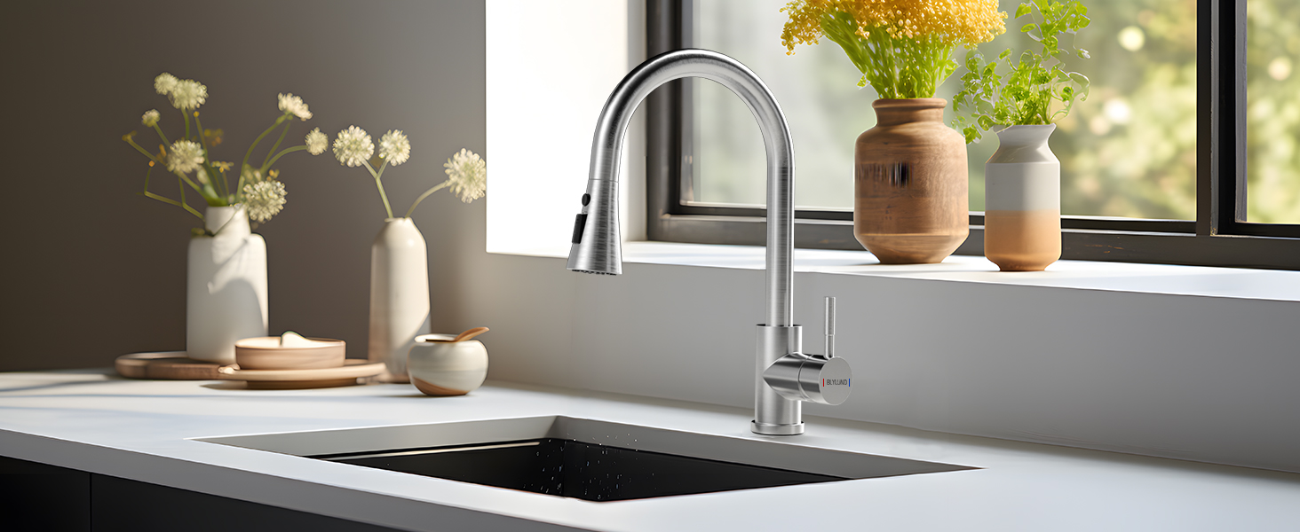 BLYLUND Kitchen Faucet with Pull Down Sprayer Brushed Nickel