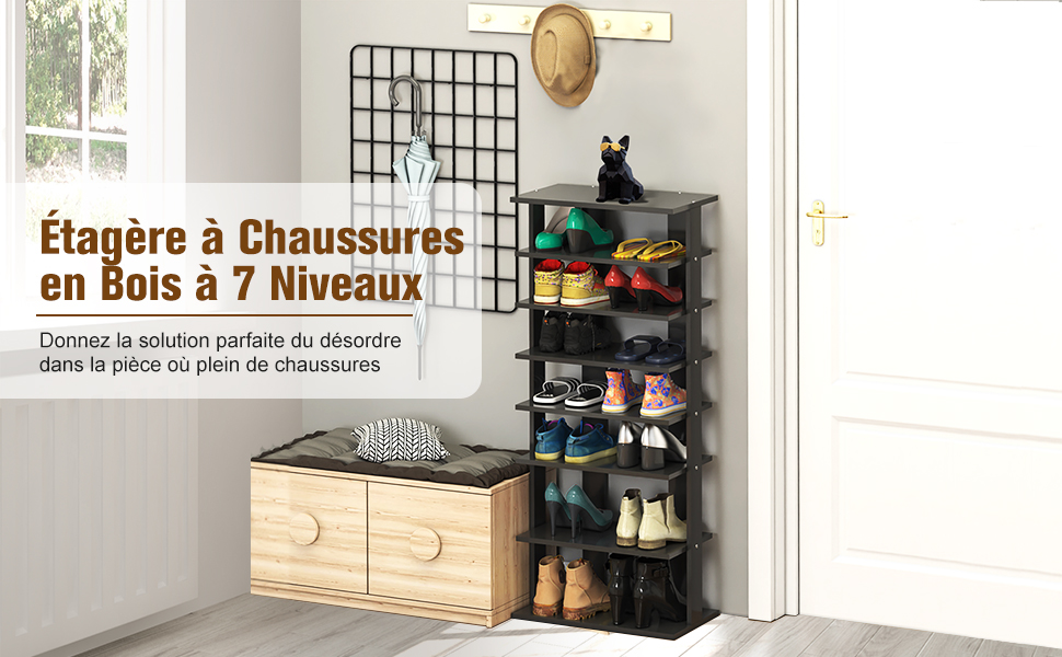 Étagère à Chaussures 7 Niveaux Avec Différentes Hauteurs, Meuble à