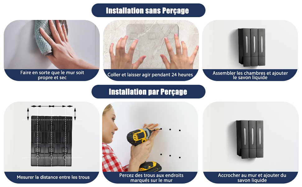 MEKOTRIN Distributeur de Savon Mural 400ML Noir
