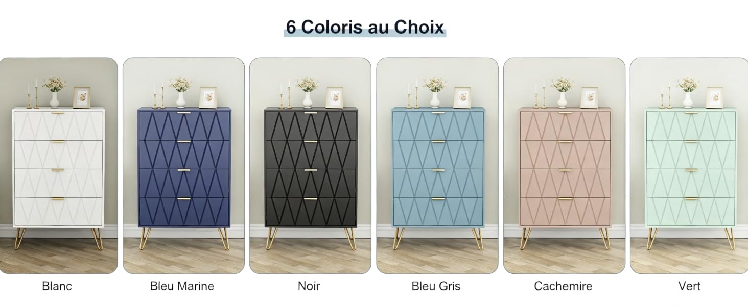 Le texte indique « 6 couleurs au choix » (6 couleurs au choix) avec les noms des produits : « Gris » (gris), « Bleu métallisé » (bleu métallique), « Noir » (noir), « Bleu ciel » (bleu ciel), « Lilas métallisé » (lilas métallique), « Vert » (vert). Six valises présentées dans des couleurs différentes.