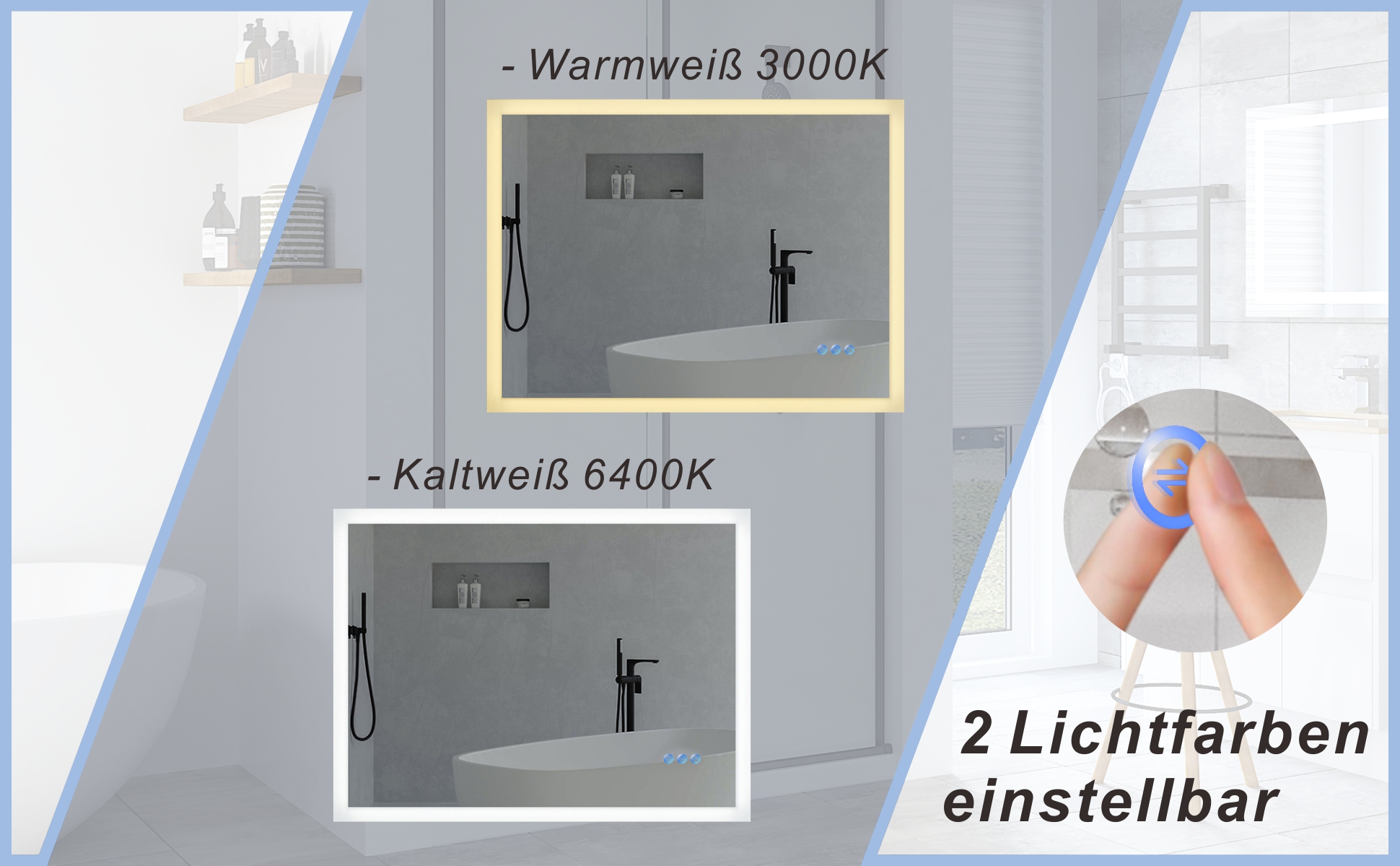 Beleuchteter Badspiegel LED Wandspiegel 80x60cm ECHOS Typ C