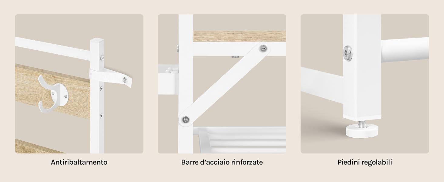 Tre diagrammi delle fasi di installazione denominati «Acoplamiento», «Tubo chupado colocado» e «Panal rígido» che mostrano staffe di montaggio bianche e componenti di fissaggio per le istruzioni di installazione.