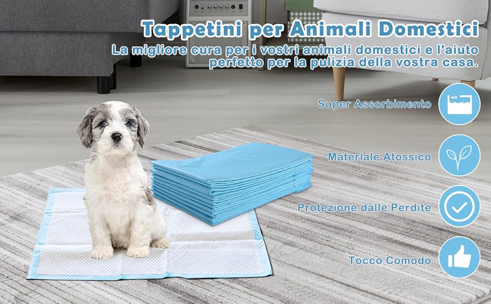 COSTWAY Tappetini Igienici Grandi per Animali, Traverse Animali a 5 Strati,  Assorbe Bene Senza Perdite (60 x 43 cm 30 Pezzi)