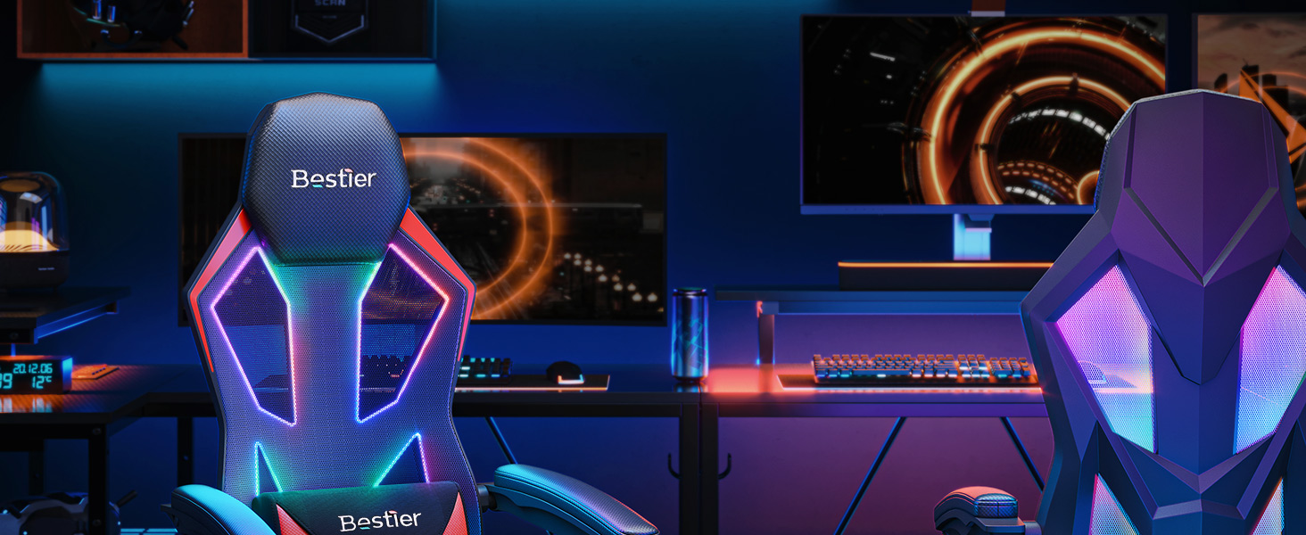 Fauteuil de gaming Bestier en tissu maille respirant à dossier haut