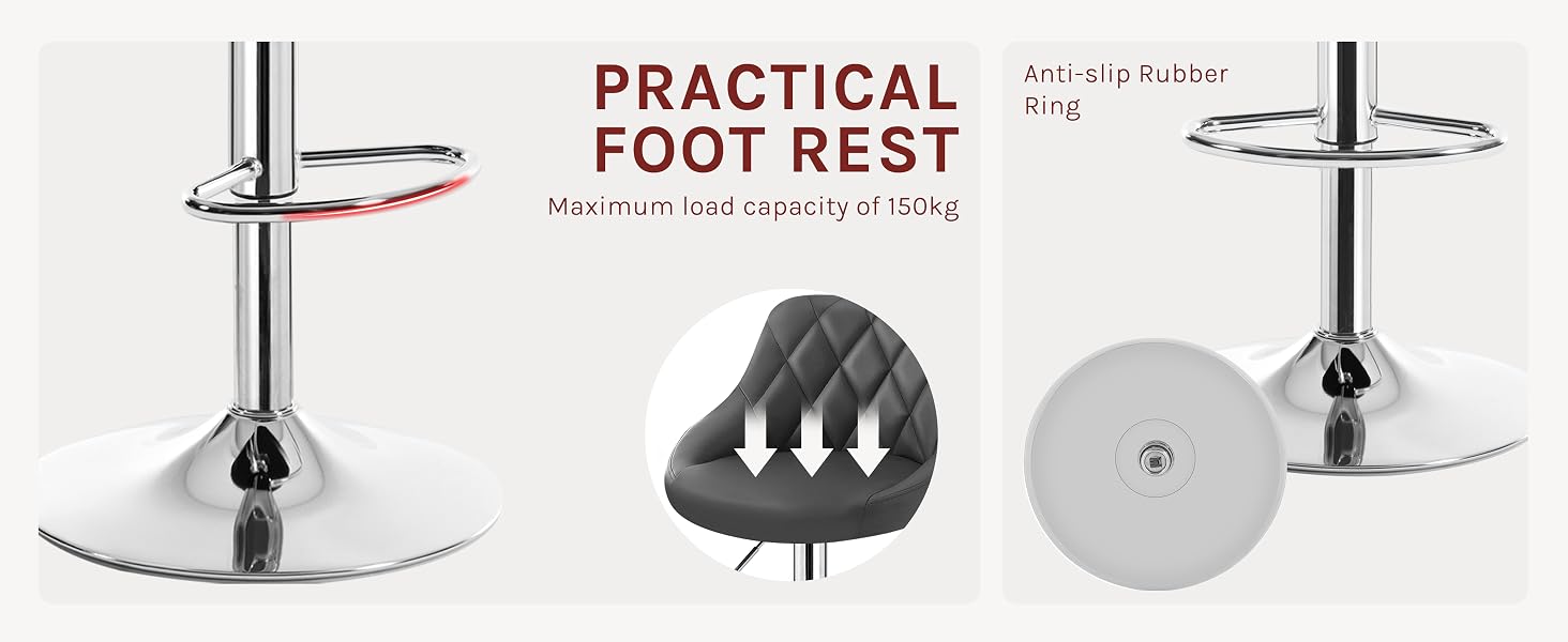 Bar stool base with chrome finish, featuring a circular footrest and hydraulic height adjustment.