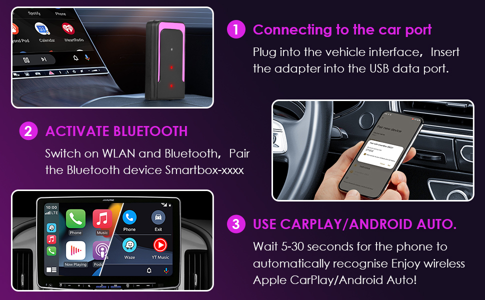 Adaptateur sans Fil pour CarPlay et Android Auto