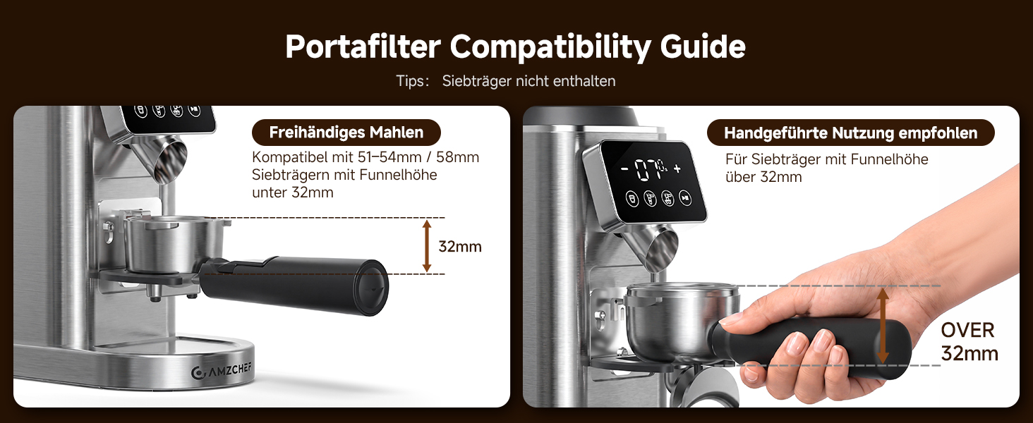 Der Text lautet „Portafiler-Kompatibilitätsleitfaden“. Zwei technische Anleitungstafeln mit Methoden zur Befestigung der Kameraausrüstung und Kompatibilitätsspezifikationen sowie Demonstrationen aus nächster Nähe.