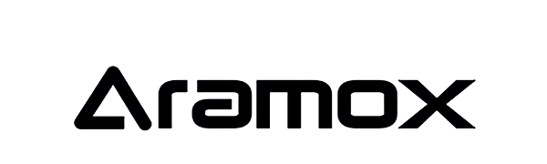 Aramox logo in black text on white background. Stylized lettering with triangular A and geometric design.