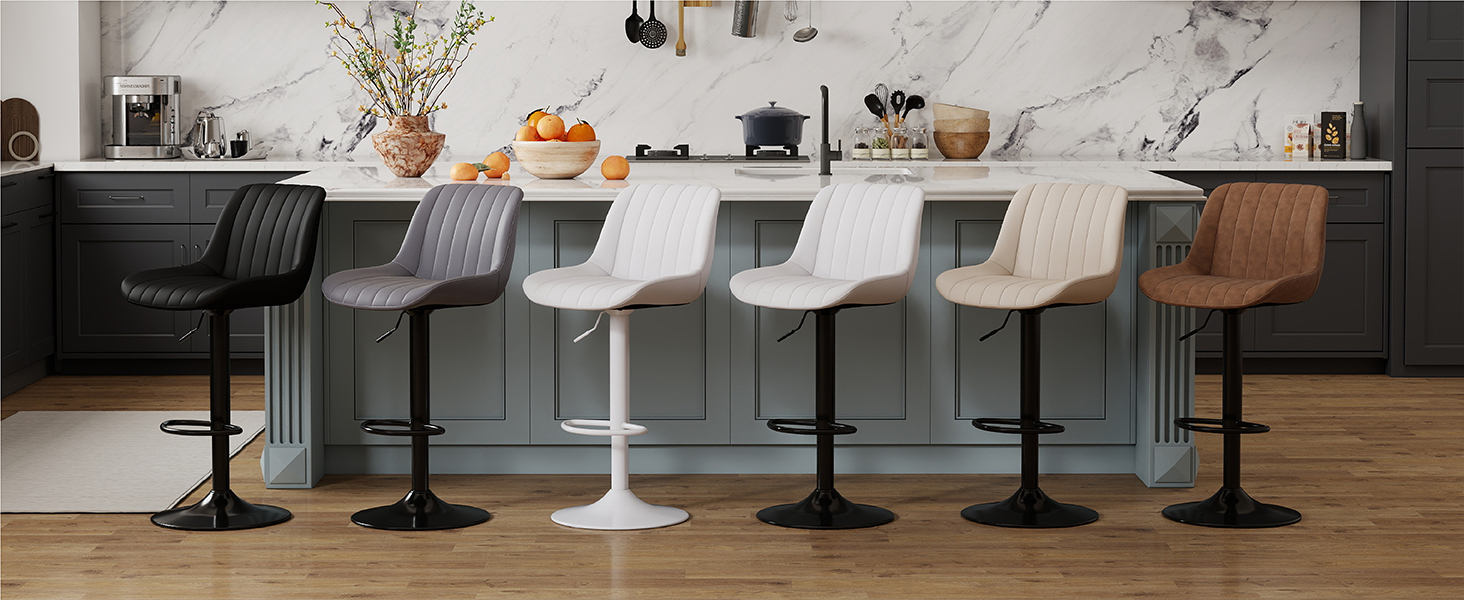 Text reads: 'Image 5'. Modern bar or kitchen setting with row of gray upholstered bar stools against dark countertop.