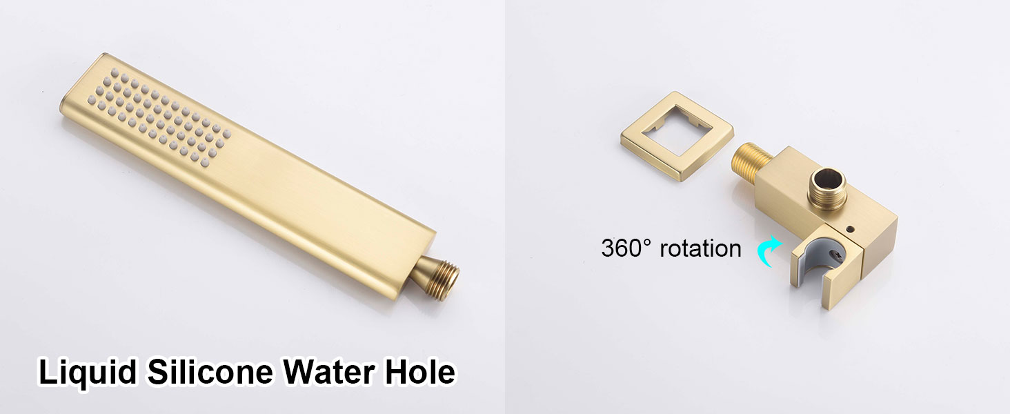 Support de montage doré avec trou d'eau en silicone liquide, montrant une capacité de rotation à 360 degrés sous