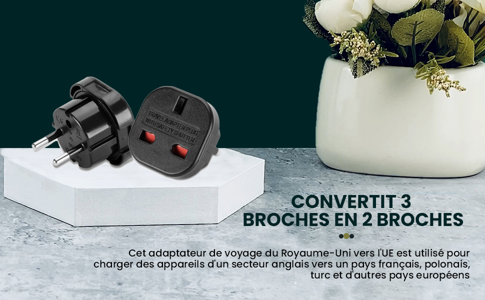 Adaptador de viaje con enchufe de Reino Unido a Francia