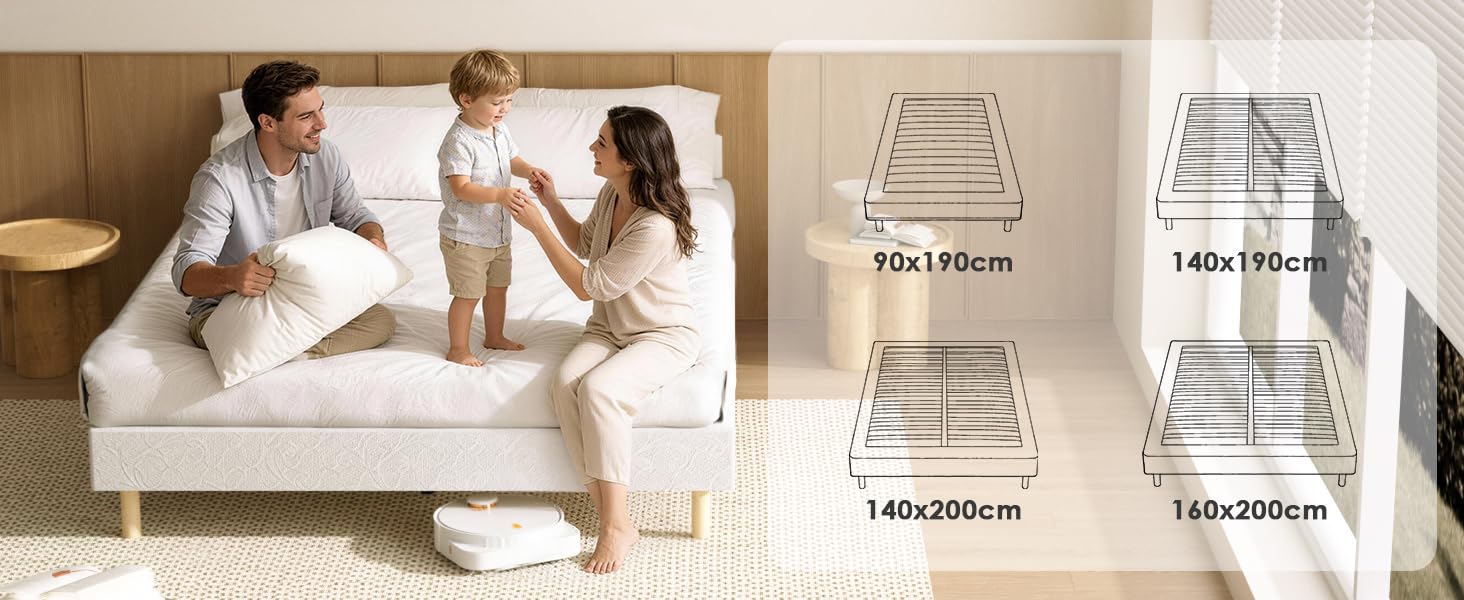Image partagée : La gauche montre un couple sur un canapé blanc. La droite montre des schémas techniques des configurations des sièges avec des spécifications de mesure.