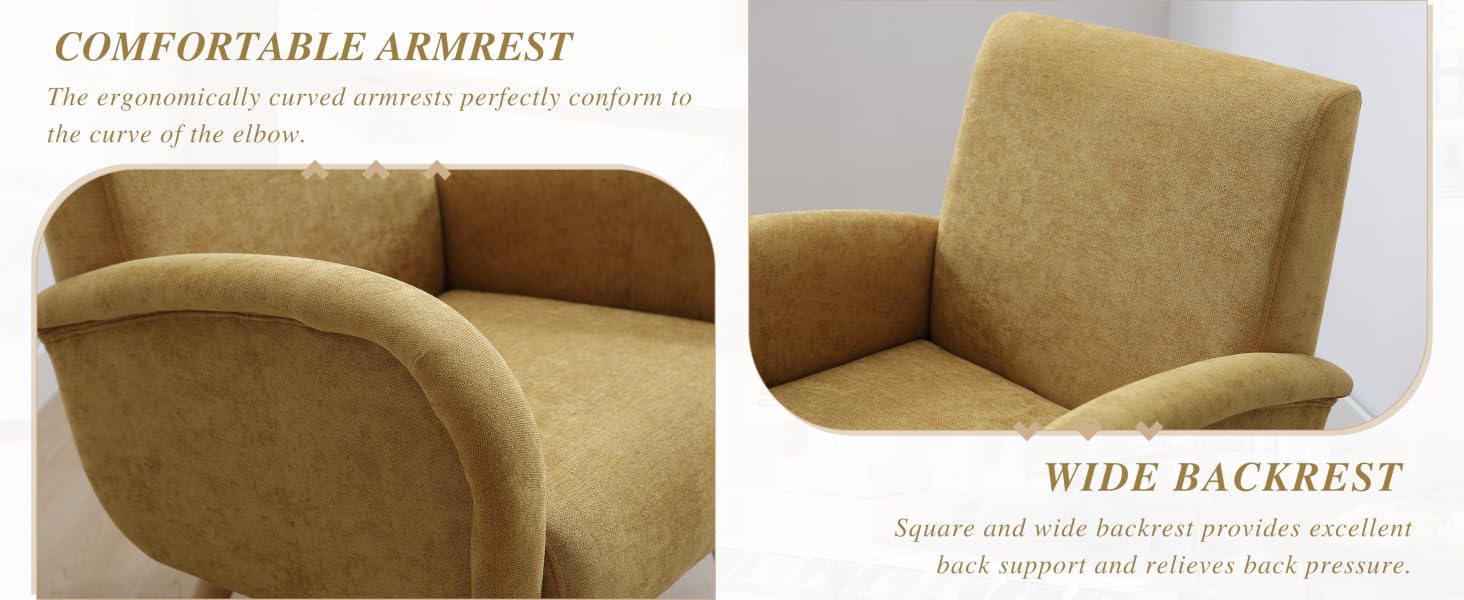 Beige armchair with curved armrests and wide backrest.