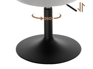 Black circular table base with 360-degree rotation capability. Features a sturdy central column and wide, flat bottom for stability.