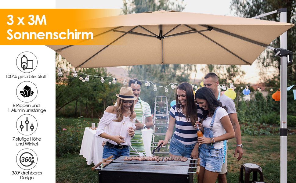terrassenschirm freischwingend, 3 m terrassenschirm
