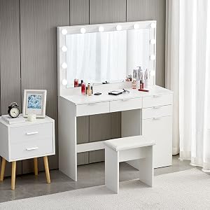 vanity desk makeup table with Cushioned Stool